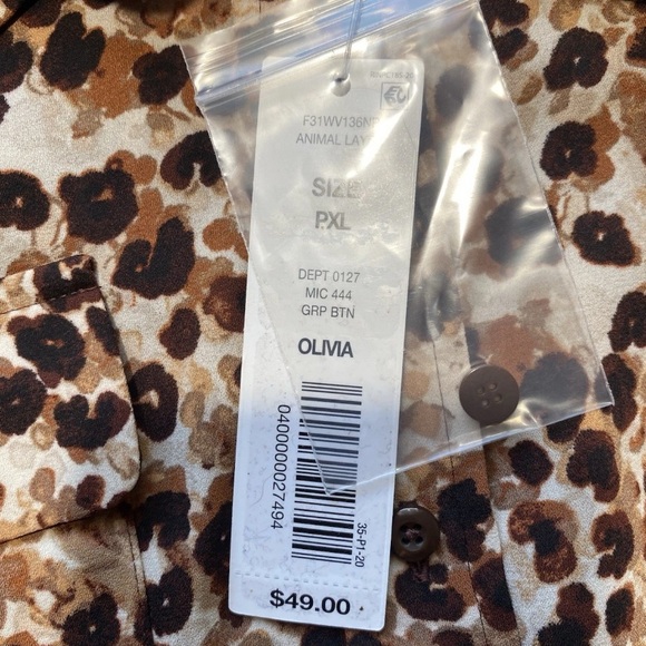 NEW Womens Size PXL Olivia Investments Animal Layer Long Sleeve Blouse Top $49 - Picture 4 of 6